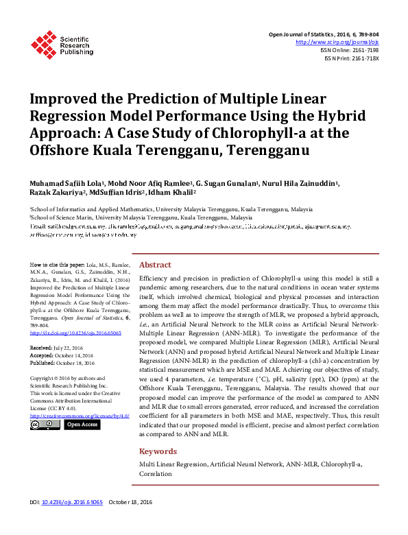 (PDF) Improved the Prediction of Multiple Linear Regression Model ...