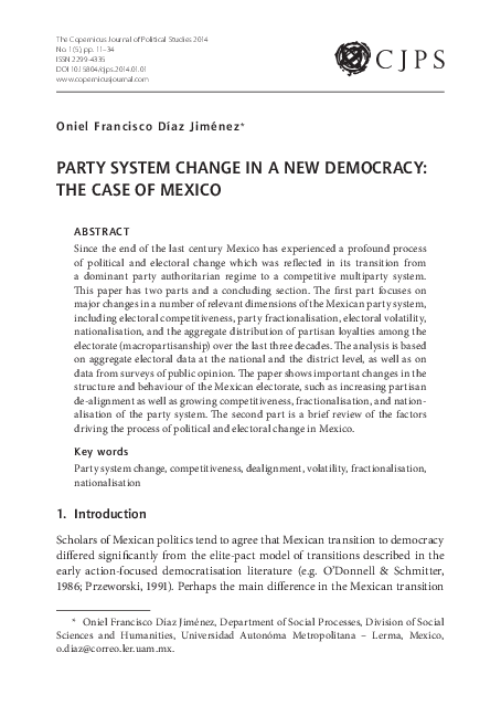 (PDF) Party System Change in a New Democracy: The Case of Mexico