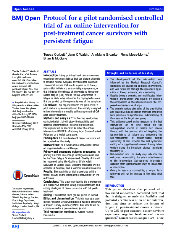 (PDF) Protocol for a pilot randomised controlled trial of an online ...