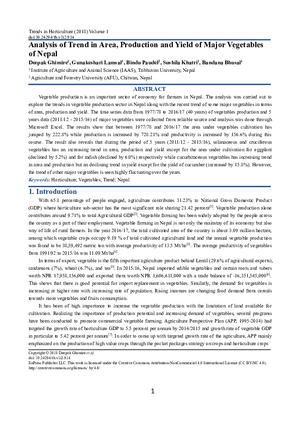 (PDF) Analysis of trend in area, production and yield of major ...