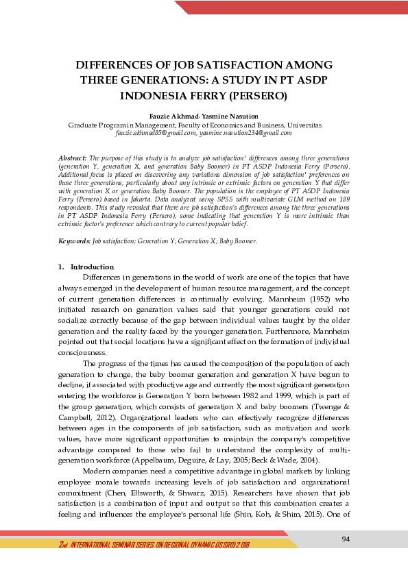 (PDF) Differences of Job Satisfaction Among Three Generations: A Study ...
