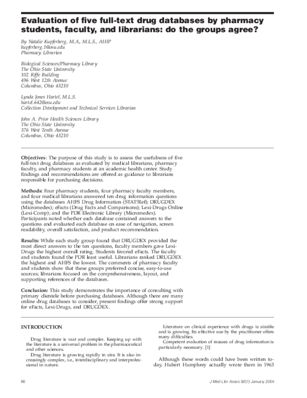(PDF) Evaluation of five full-text drug databases by pharmacy students ...