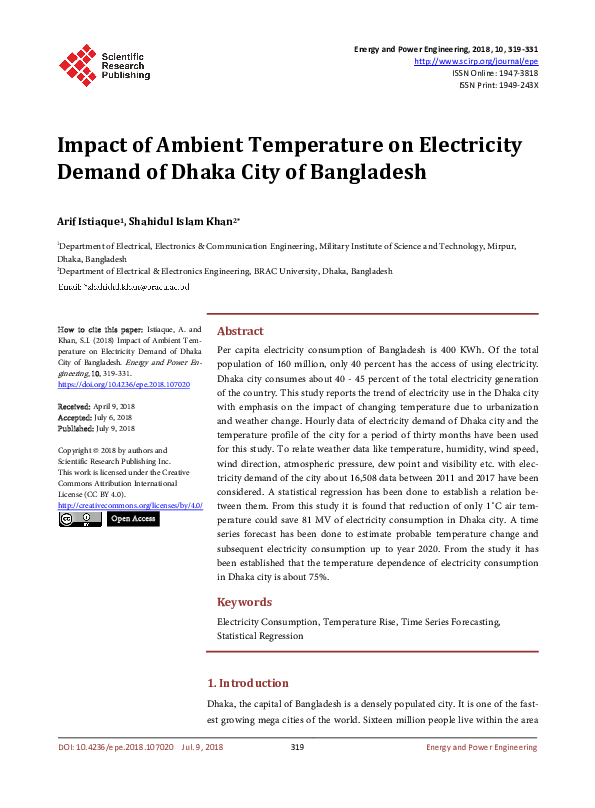 (PDF) Impact of Ambient Temperature on Electricity Demand of Dhaka City ...