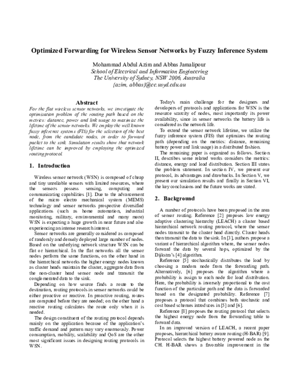 (PDF) Optimized Forwarding for Wireless Sensor Networks by Fuzzy ...
