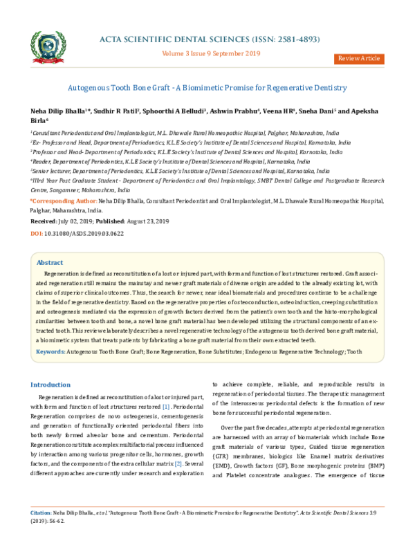 (PDF) Autogenous Tooth Bone Graft - A Biomimetic Promise for ...