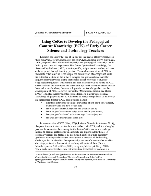 (PDF) Using CoRes to Develop the Pedagogical Content Knowledge (PCK) of ...