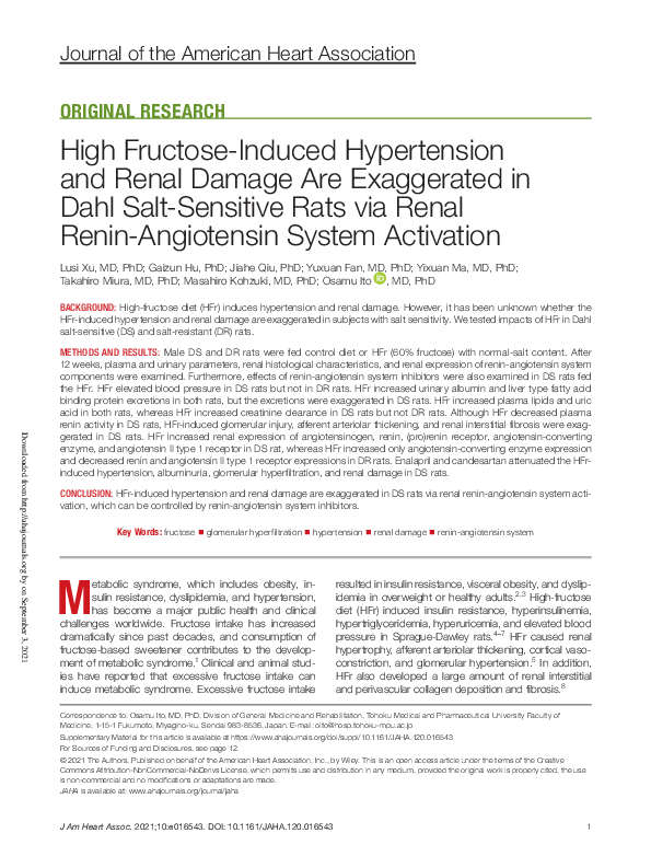 (PDF) High Fructose‐Induced Hypertension and Renal Damage Are ...