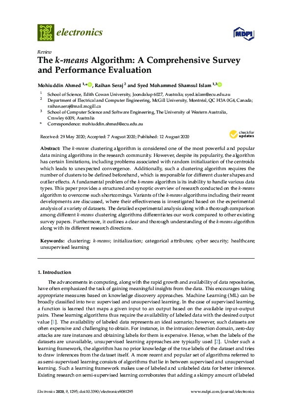  pdf the k means algorithm a comprehensive survey and performance evaluation syed m shamsul 