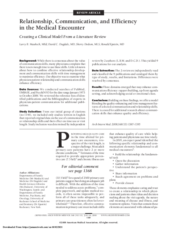 (PDF) Relationship, Communication, and Efficiency in the Medical ...
