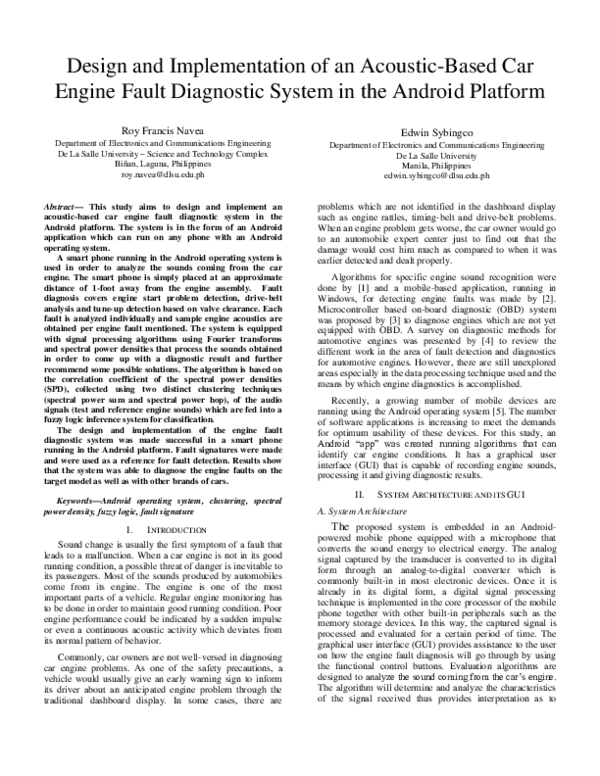 (PDF) Design and Implementation of an Acoustic-Based Car Engine Fault ...