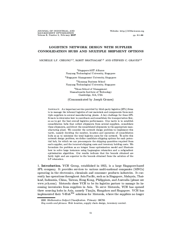 (PDF) Logistics network design with supplier consolidation hubs and ...