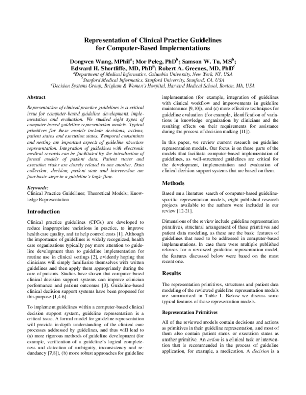 (PDF) Representation of Clinical Practice Guidelines in Conventional ...