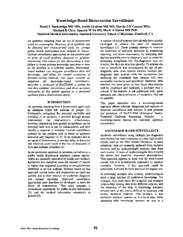 (PDF) Knowledgebased bioterrorism surveillance Samson Tu Academia.edu