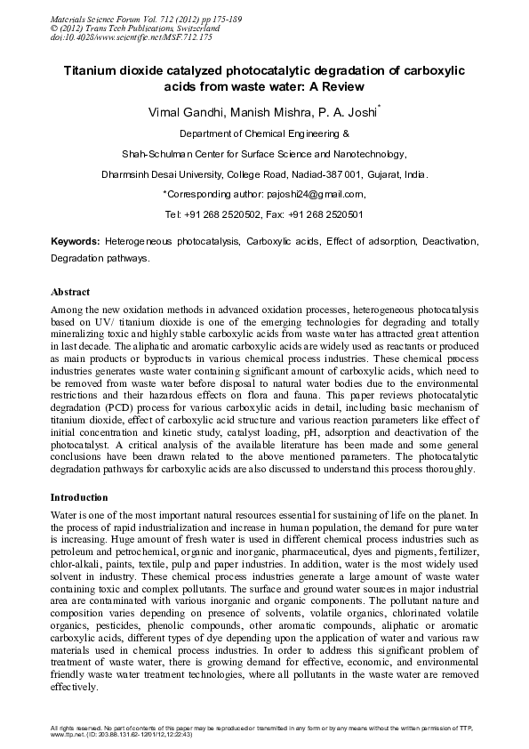(PDF) Titanium Dioxide Catalyzed Photocatalytic Degradation of ...