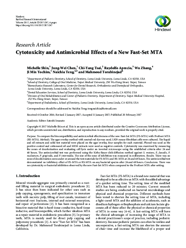 (PDF) Cytotoxicity and Antimicrobial Effects of a New Fast-Set MTA