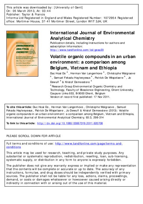 (PDF) Volatile Organic Compounds in an Urban Environment of Ethiopia ...