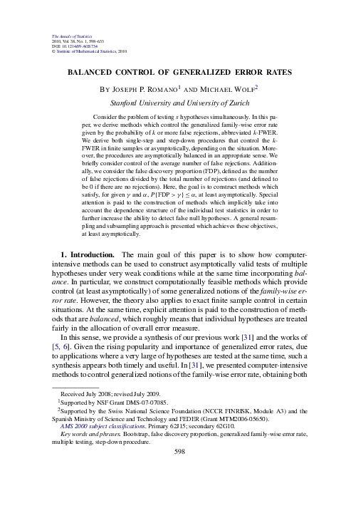 (PDF) Balanced control of generalized error rates