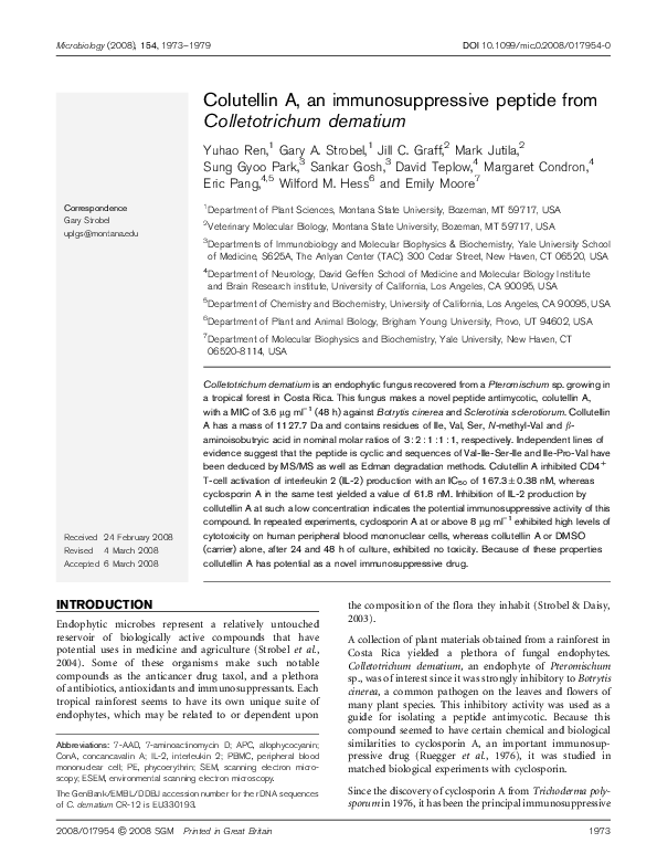 (PDF) Colutellin A, an immunosuppressive peptide from Colletotrichum ...