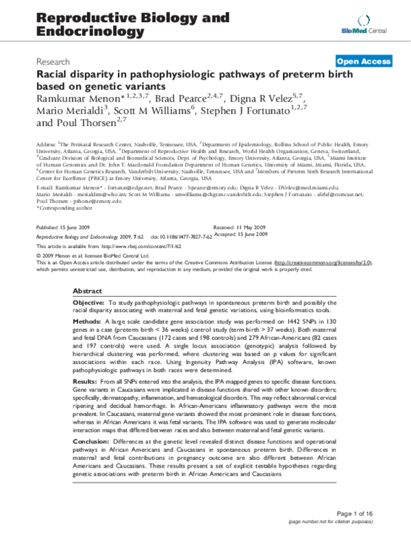 (PDF) If Racial disparity in pathophysiologic pathways of preterm birth ...