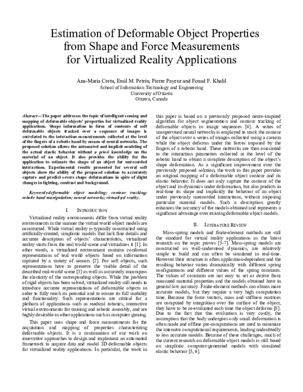 (PDF) Estimation of deformable object properties from shape and force ...