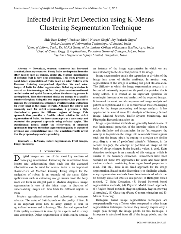 (PDF) Infected Fruit Part Detection using K-Means Clustering ...