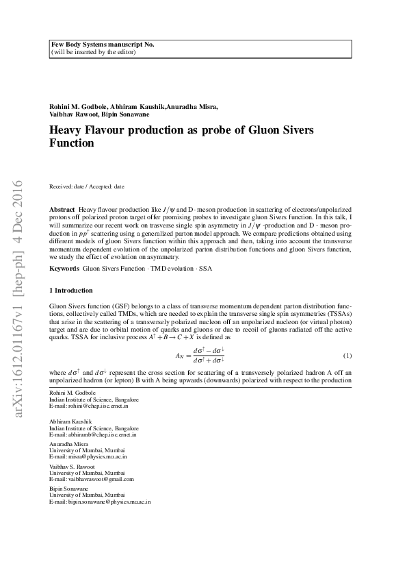 (PDF) Heavy Flavour Production as Probe of Gluon Sivers Function