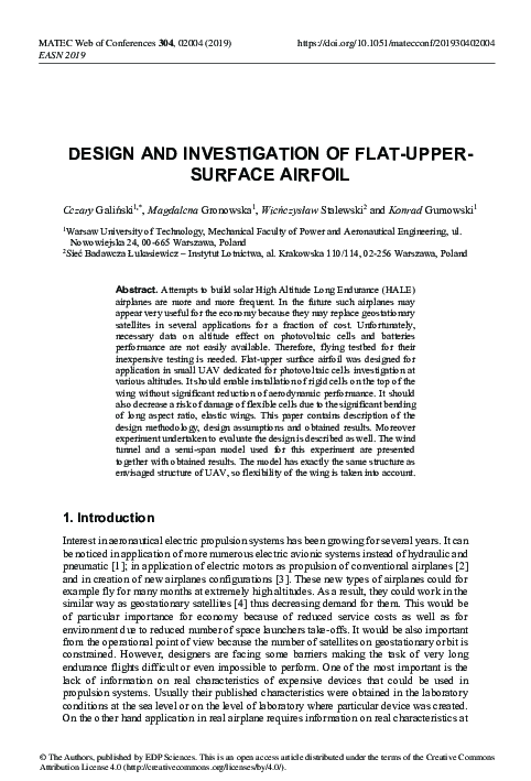 (PDF) Design And Investigation Of Flat–Upper–Surface Airfoil
