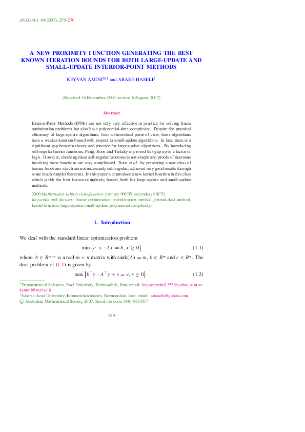 (PDF) A new proximity function generating the best known iteration ...
