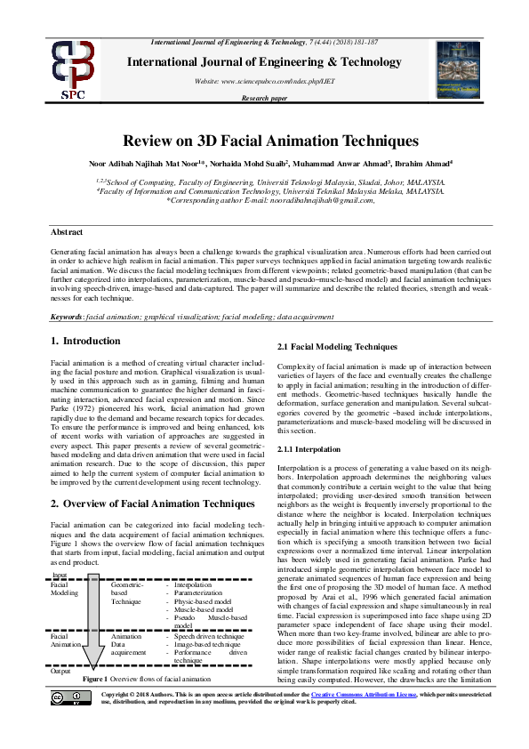 (PDF) Review on 3D Facial Animation Techniques