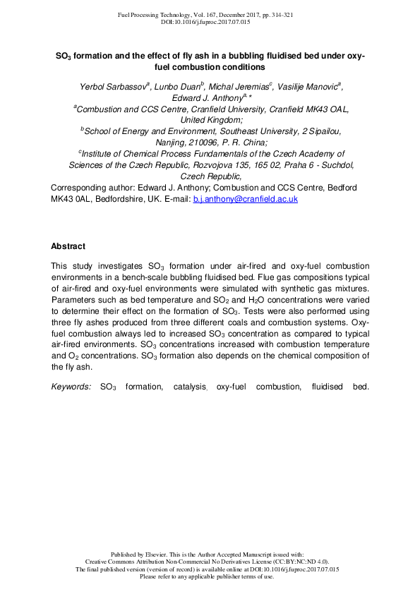 (PDF) SO 3 formation and the effect of fly ash in a bubbling fluidised ...