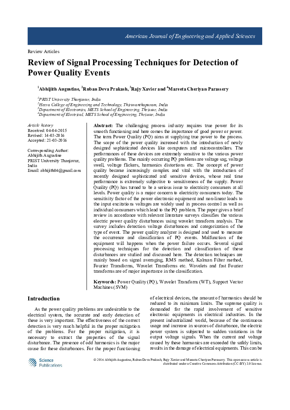 (PDF) Review of Signal Processing Techniques for Detection of Power ...