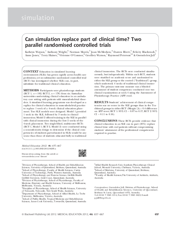 (PDF) Can simulation replace part of clinical time? Two parallel ...