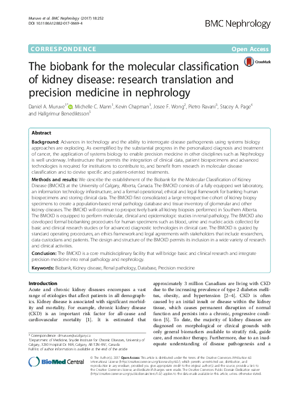 (PDF) The biobank for the molecular classification of kidney disease ...