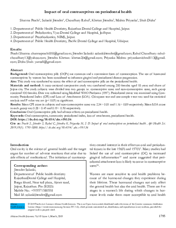 Impact of oral contraceptives on periodontal health