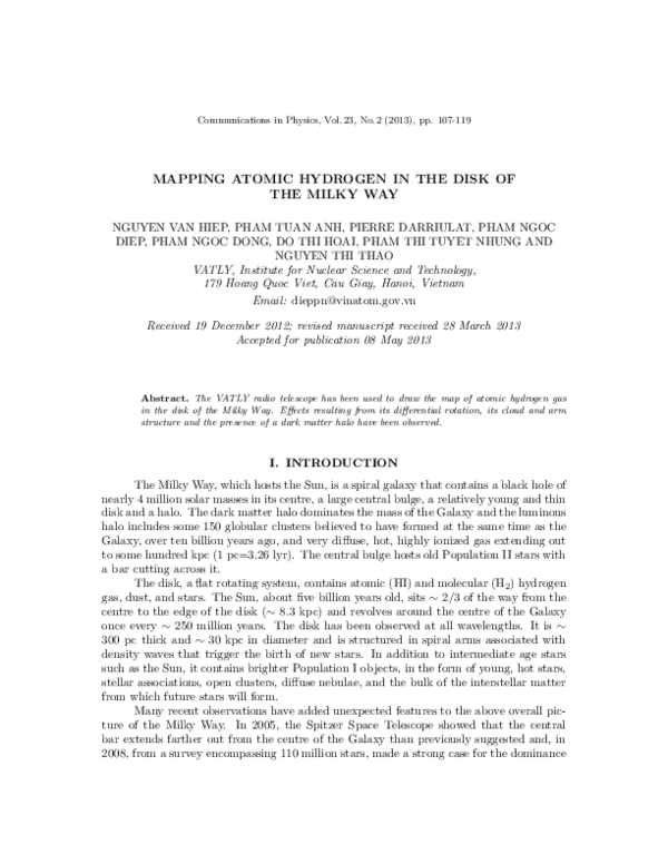 (PDF) Mapping Atomic Hydrogen in the Disk of the Milky Way