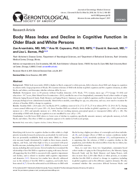 (PDF) Body Mass Index and Decline in Cognitive Function in Older Black ...