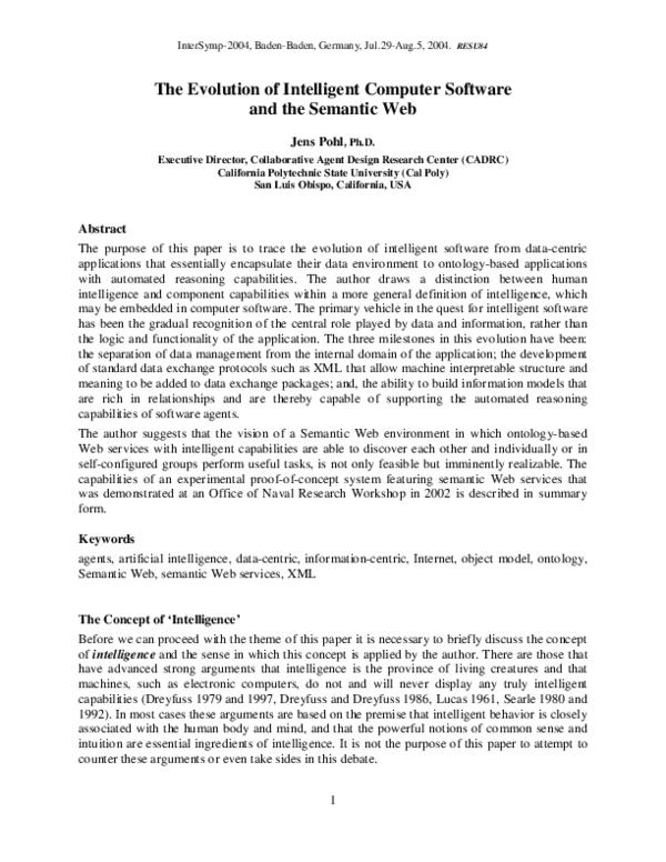 (PDF) The Evolution of Intelligent Computer Software and the Semantic Web