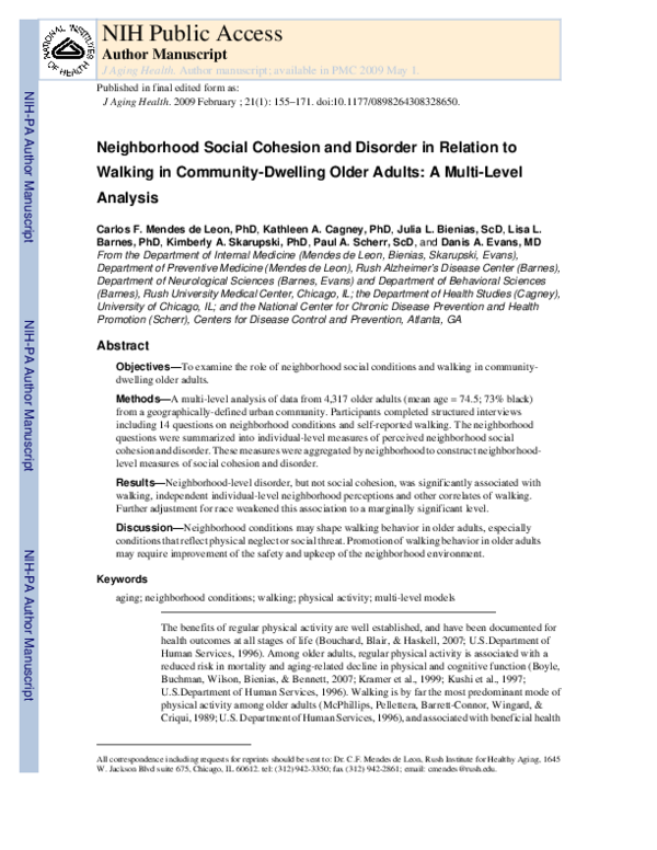 (PDF) Neighborhood Social Cohesion and Disorder in Relation to Walking ...