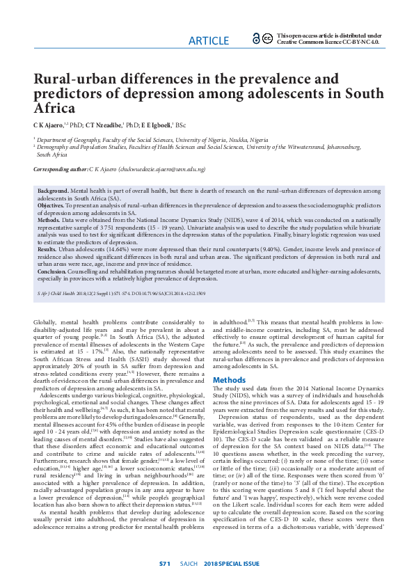 (PDF) Rural-urban differences in the prevalence and predictors of ...