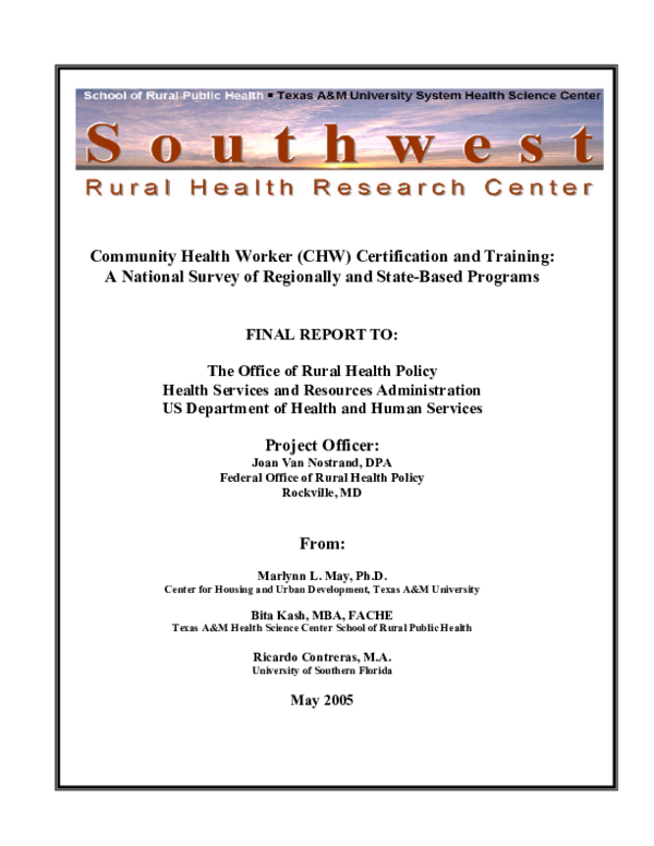 (PDF) Community Health Worker (CHW) Certification and Training: A ...