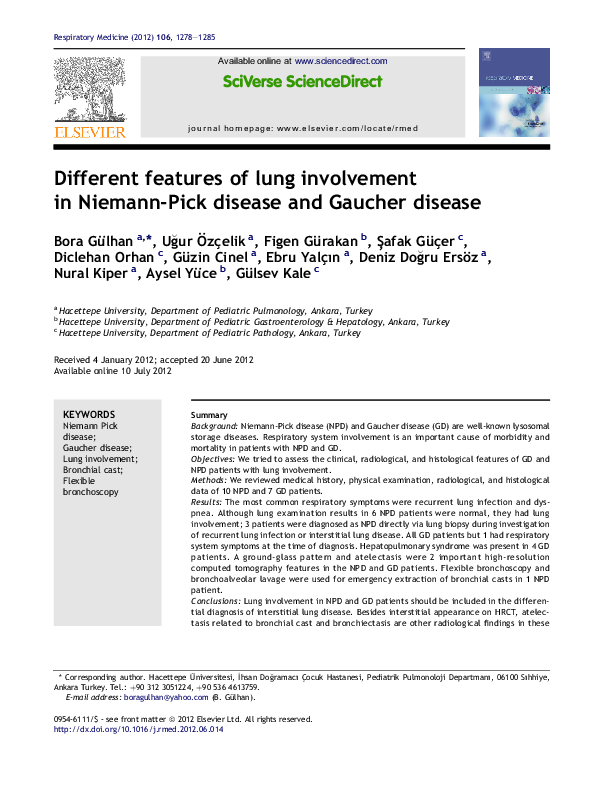 (PDF) Different features of lung involvement in NiemannPick disease