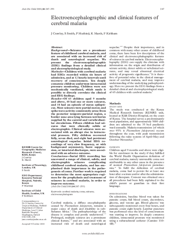 (PDF) Electroencephalographic and clinical features of cerebral malaria