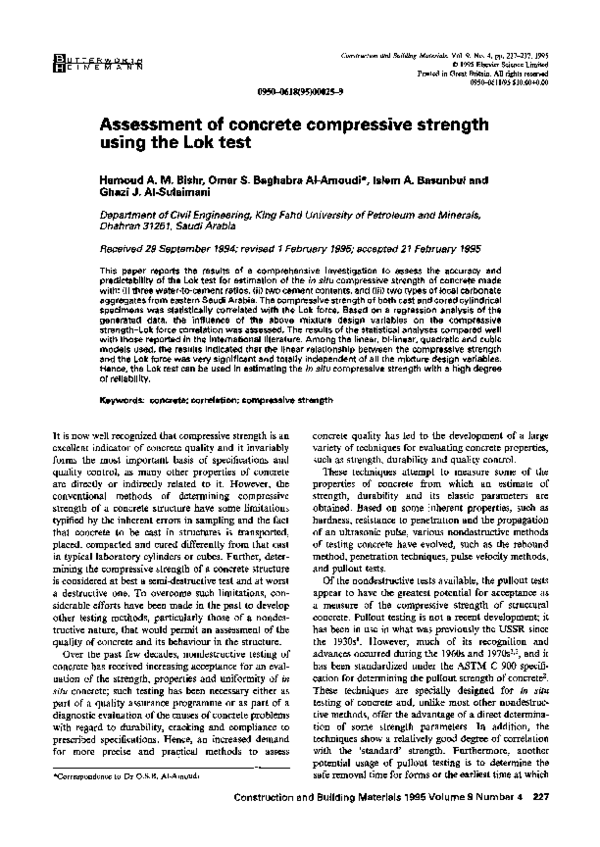 (PDF) Assessment of concrete compressive strength using the Lok test