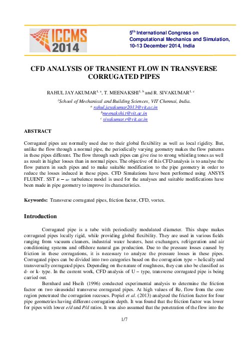 (PDF) CFD Analysis of Transient Flow in Transverse Corrugated Pipes