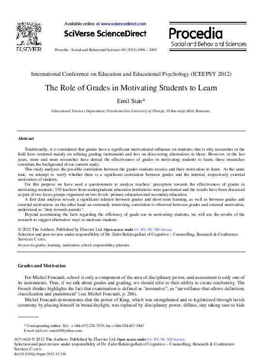 (PDF) The Role of Grades in Motivating Students to Learn