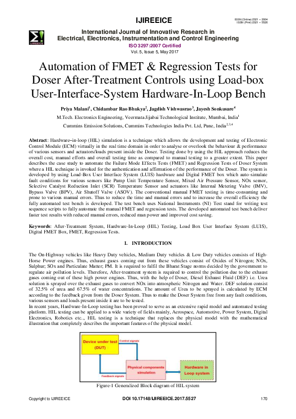 (PDF) Automation of FMET & Regression Tests for Doser After-Treatment ...