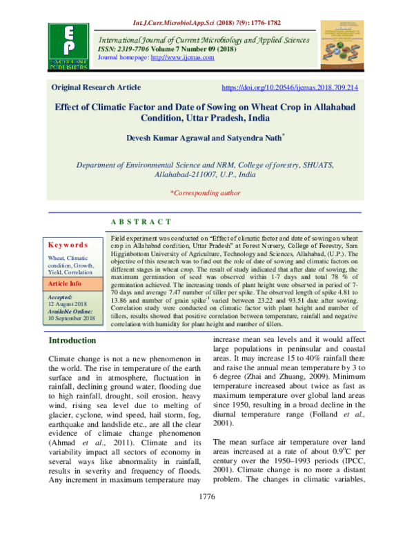 (PDF) Effect of Climatic Factor and Date of Sowing on Wheat Crop in ...