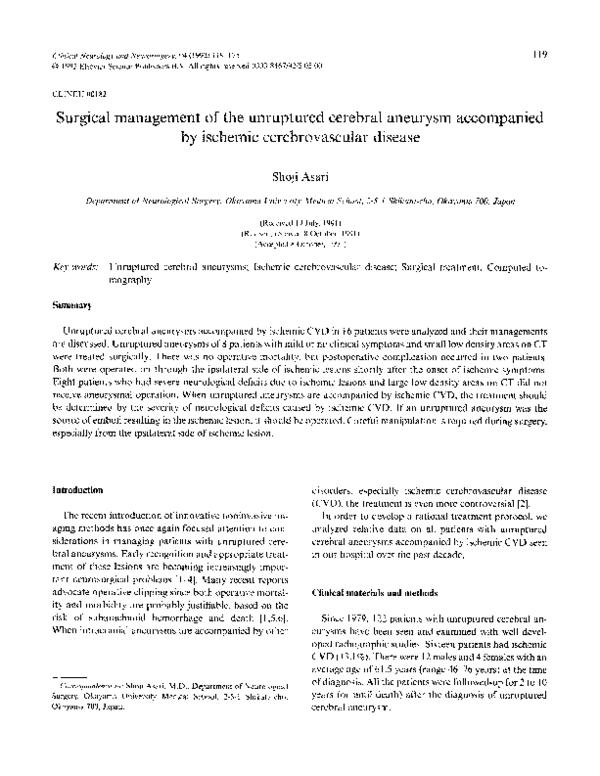 (PDF) Surgical management of the unruptured cerebral aneurysm ...