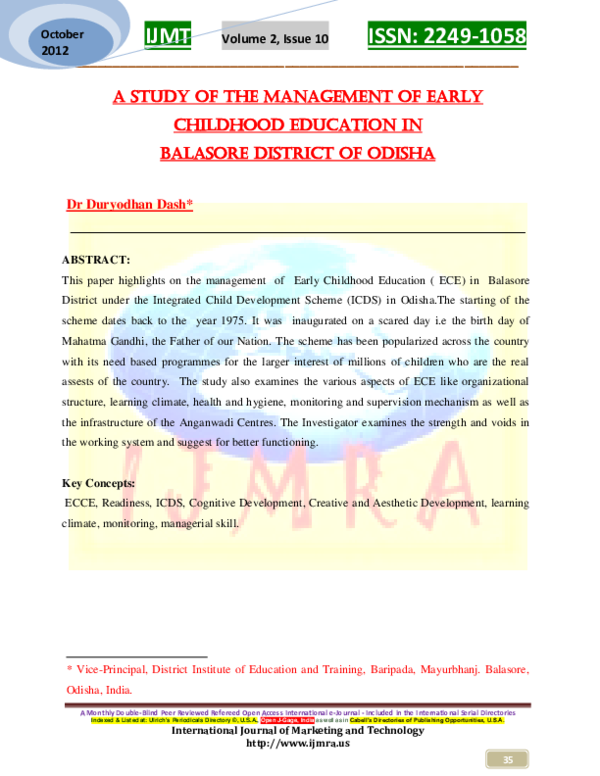 (PDF) A STUDY OF THE MANAGEMENT OF EARLY CHILDHOOD EDUCATION IN