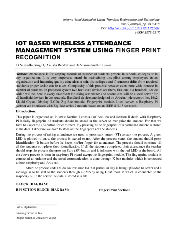 (PDF) Iot based wireless attendance management system using finger ...